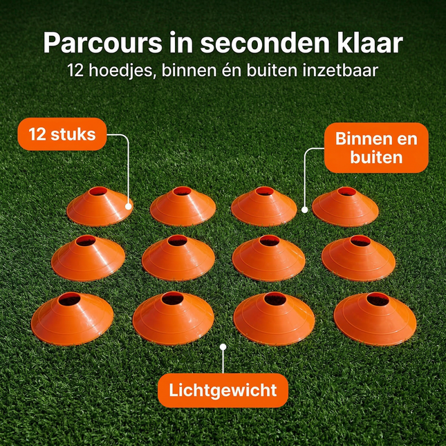 Cheqo® Trainingshoedjes - Voetbal Hoedjes - Markeringshoedjes - Markeringspionnen - Pionnen - Pionnetjes - Pylonnen - Pilonnen - Trainingspionnen - Voetbal Pionnen - Training Kegels - Slalom Pionnen - Parcours Pionnen