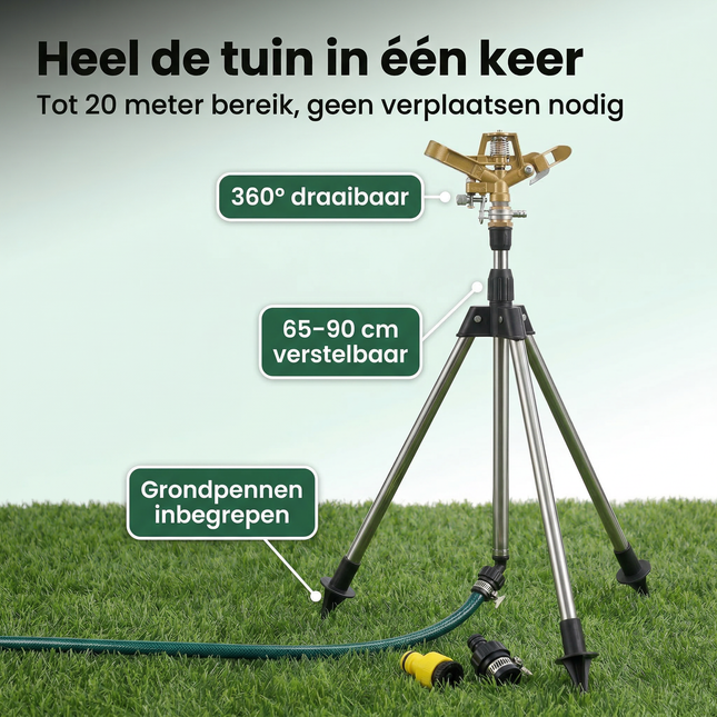 Cheqo® Zwenksproeier - Tuinsproeier - Gazonsproeier - Sproeier op Statief - Zwenksproeier op Statief - Sproeier met Driepoot - Driepoot Sproeier - Sectorsproeier - Sector Sproeier - Sprinkler