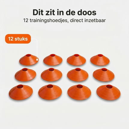 Cheqo® Trainingshoedjes - Voetbal Hoedjes - Markeringshoedjes - Markeringspionnen - Pionnen - Pionnetjes - Pylonnen - Pilonnen - Trainingspionnen - Voetbal Pionnen - Training Kegels - Slalom Pionnen - Parcours Pionnen