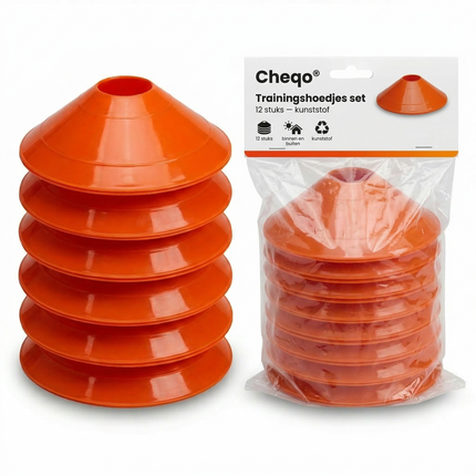 Cheqo® Trainingshoedjes - Voetbal Hoedjes - Markeringshoedjes - Markeringspionnen - Pionnen - Pionnetjes - Pylonnen - Pilonnen - Trainingspionnen - Voetbal Pionnen - Training Kegels - Slalom Pionnen - Parcours Pionnen