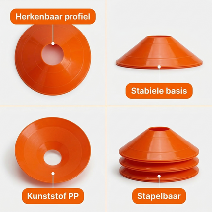 Cheqo® Trainingshoedjes - Voetbal Hoedjes - Markeringshoedjes - Markeringspionnen - Pionnen - Pionnetjes - Pylonnen - Pilonnen - Trainingspionnen - Voetbal Pionnen - Training Kegels - Slalom Pionnen - Parcours Pionnen