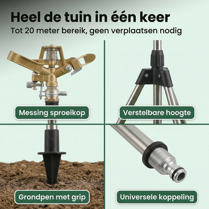 Cheqo® Zwenksproeier - Tuinsproeier - Gazonsproeier - Sproeier op Statief - Zwenksproeier op Statief - Sproeier met Driepoot - Driepoot Sproeier - Sectorsproeier - Sector Sproeier - Sprinkler