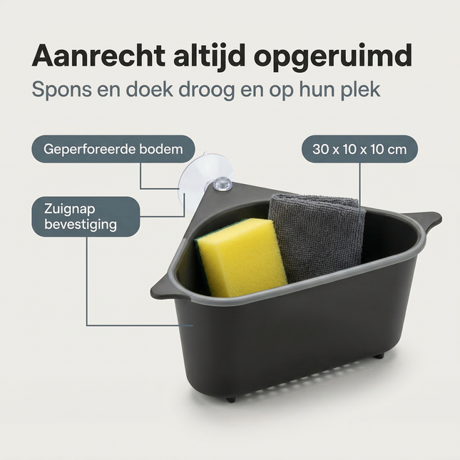 Cheqo® Gootsteen Organizer - Vaatdoekhouder - Sponshouder - Afwasborstelhouder - Aanrecht Organizer - Aanrecht Organiser - Gootsteen Caddy - Vaatdoek Caddy - Gootsteenbakje - Aanrechtbakje
