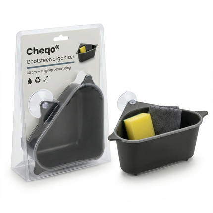 Cheqo® Gootsteen Organizer - Vaatdoekhouder - Sponshouder - Afwasborstelhouder - Aanrecht Organizer - Aanrecht Organiser - Gootsteen Caddy - Vaatdoek Caddy - Gootsteenbakje - Aanrechtbakje