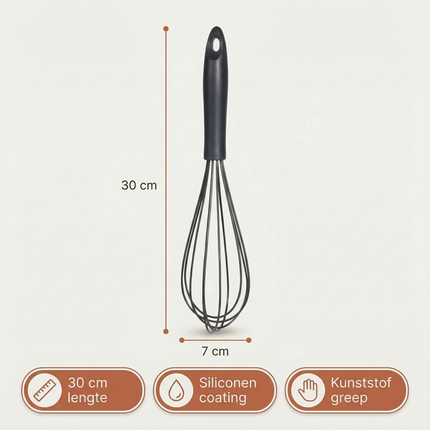 Cheqo® Garde - Eierklopper - Klopper - Handgarde - Garde Zwart - Eierklopper Zwart - Siliconen Garde - Siliconen Eierklopper - Garde Anti Aanbak - Garde voor Pannen - Garde voor Beslag - Garde voor Eieren