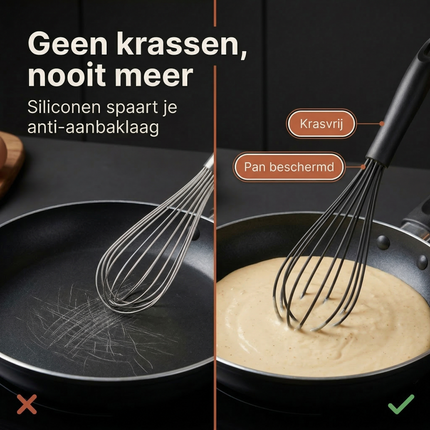 Cheqo® Garde - Eierklopper - Klopper - Handgarde - Garde Zwart - Eierklopper Zwart - Siliconen Garde - Siliconen Eierklopper - Garde Anti Aanbak - Garde voor Pannen - Garde voor Beslag - Garde voor Eieren