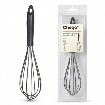 Cheqo® Garde - Eierklopper - Klopper - Handgarde - Garde Zwart - Eierklopper Zwart - Siliconen Garde - Siliconen Eierklopper - Garde Anti Aanbak - Garde voor Pannen - Garde voor Beslag - Garde voor Eieren