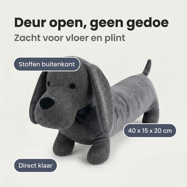 Cheqo® Deurstopper Teckel - Deurstop Hond - Stoffen Deurstopper - Deurstopper Dieren - Deurstop Kinderkamer - Donkergrijze Deurstopper