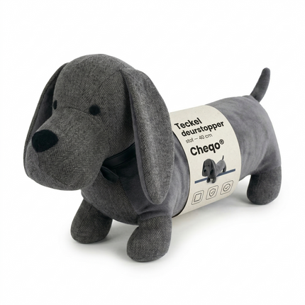 Cheqo® Deurstopper Teckel - Deurstop Hond - Stoffen Deurstopper - Deurstopper Dieren - Deurstop Kinderkamer - Donkergrijze Deurstopper
