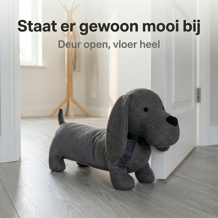 Cheqo® Deurstopper Teckel - Deurstop Hond - Stoffen Deurstopper - Deurstopper Dieren - Deurstop Kinderkamer - Donkergrijze Deurstopper