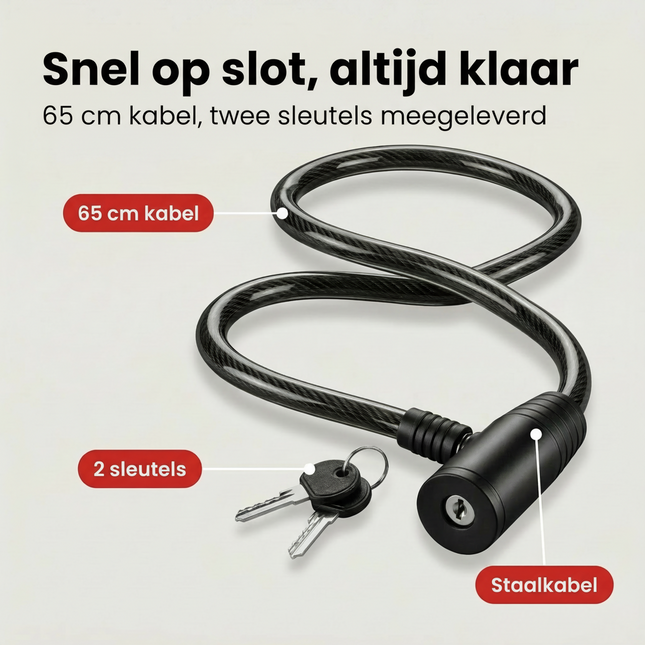 Cheqo® Fietsslot - Fiets Slot - Kabelslot - Fietskabelslot - Kabelslot Fiets - Fietsslot met Sleutel - Fietsslot met Sleutels - Fietsslot Zwart - Kabelslot Zwart - Slot voor Fiets - Kabelslot met Sleutel