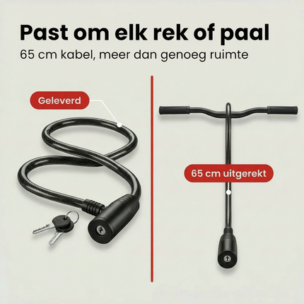 Cheqo® Fietsslot - Fiets Slot - Kabelslot - Fietskabelslot - Kabelslot Fiets - Fietsslot met Sleutel - Fietsslot met Sleutels - Fietsslot Zwart - Kabelslot Zwart - Slot voor Fiets - Kabelslot met Sleutel