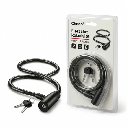 Cheqo® Fietsslot - Fiets Slot - Kabelslot - Fietskabelslot - Kabelslot Fiets - Fietsslot met Sleutel - Fietsslot met Sleutels - Fietsslot Zwart - Kabelslot Zwart - Slot voor Fiets - Kabelslot met Sleutel