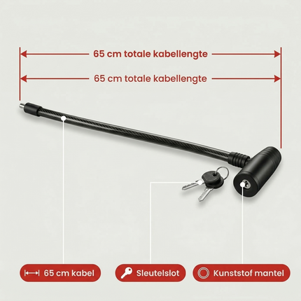 Cheqo® Fietsslot - Fiets Slot - Kabelslot - Fietskabelslot - Kabelslot Fiets - Fietsslot met Sleutel - Fietsslot met Sleutels - Fietsslot Zwart - Kabelslot Zwart - Slot voor Fiets - Kabelslot met Sleutel