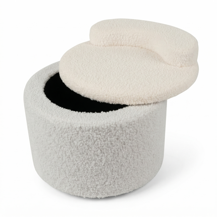 Cheqo® Kinderpoef met Opbergruimte - Poef met Opbergruimte - Opbergpoef - Kinderpoef - Kinder Opbergpoef - Ronde Kinderpoef - Witte Kinderpoef - Witte Poef met Opbergruimte - Poef Kinderkamer
