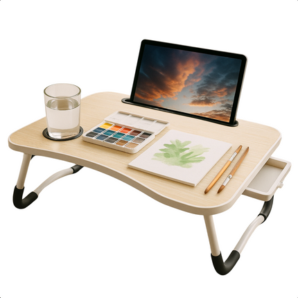 Cheqo® Opklapbare Laptoptafel - Ontbijt op Bed Tafel - Bedtafel met Tablethouder - Bank Tafeltje - Banktafel - Ontbijttafeltje - Bruin