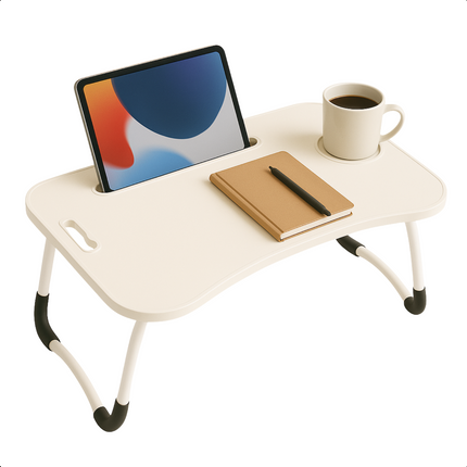 Cheqo® Opklapbare Laptoptafel - Ontbijt op Bed Tafel - Bedtafel met Tablethouder - Bank Tafeltje - Banktafel - Ontbijttafeltje - Wit