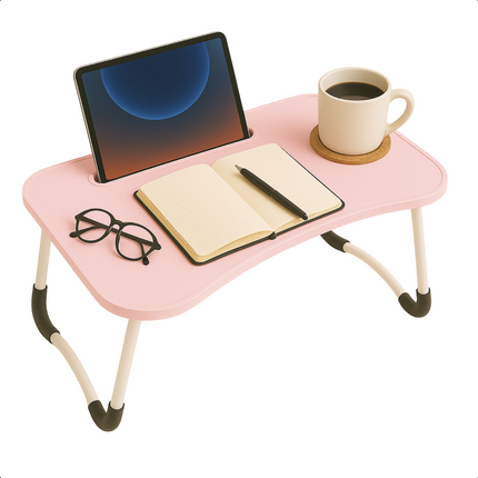Cheqo® Opklapbare Laptoptafel - Ontbijt op Bed Tafel - Bedtafel met Tablethouder - Bank Tafeltje - Ontbijttafeltje - Banktafel - Roze