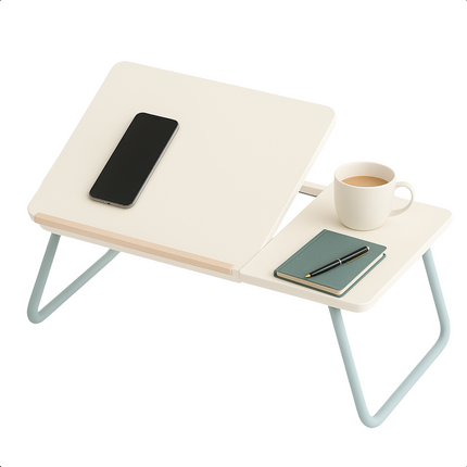 Cheqo® Opklapbare Laptoptafel - Ontbijt op Bed Tafel - Bedtafel met Tablethouder - Bank Tafeltje - Ontbijttafeltje - Banktafel - Wit