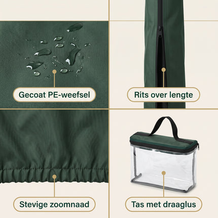 Cheqo® Parasolhoes - Beschermhoes Parasol - Afdekhoes Parasol - Hoes voor Parasol - Staande Parasol Hoes - Waterdicht en Weerbestendig - UV Bestendig - met Rits - Regenhoes - Tuinmeubelhoes - Parasol Cover - Winterhoes voor Tuin - Donkergroen - Volledige reset 26 aug 2026 - Detail Split
