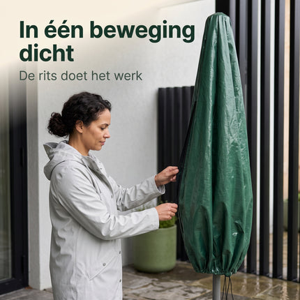 Cheqo® Parasolhoes - Beschermhoes Parasol - Afdekhoes Parasol - Hoes voor Parasol - Staande Parasol Hoes - Waterdicht en Weerbestendig - UV Bestendig - met Rits - Regenhoes - Tuinmeubelhoes - Parasol Cover - Winterhoes voor Tuin - Donkergroen - Volledige reset 26 aug 2026 - Gebruik