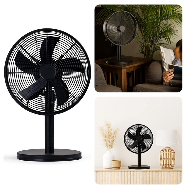 Cheqo® Tafelventilator - 30cm - Ventilator - Fan - Metalen Voet - 35W - Draai- en Kantelbaar - 3 Snelheden - Zwart Ventilator