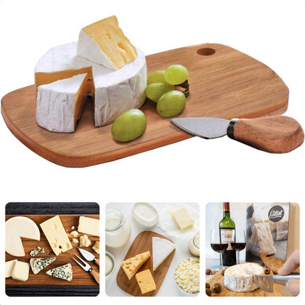 Cheqo® Mini-Kaasplankje - Kaasplank - Kaas Serveerplank - Bamboe Hout - Met Kaasmes van RVS Kaasplank