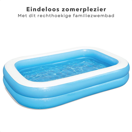 Cheqo® Grote Rechthoekige Familiebad - Zwembad - Opblaasbad - Opblaasbaar Zwembad - 262x175x51cm - 778L - Extra Brede Wanden - Stevig Getest Vinyl - Incl. Aftapplug & Reparatiepatch Opblaas Zwembad