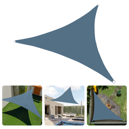 Cheqo® Schaduwdoek Driehoek - Blauw - Waterafstotend - Polyester 100% - Compleet met Touw - Verpakt in Afsluitbare Draagzak - 360x360x360cm Schaduwdoek