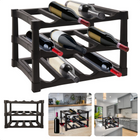 Cheqo® Luxe Wijnrek - Flessenrek - 3 Lagen - Gemakkelijk in Elkaar te Zetten - Zwart - Voor 12 Flessen - Kunststof - 39 x 30 x h25 cm wijnrek