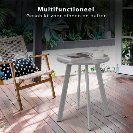 Cheqo® Tafel voor Binnen of Buiten - Bijzettafel - Tafeltje - Nachtkastje - Metaal (Gepoedercoat) - Mat Licht Grijs - 40 cm Diameter - 49 cm Hoogte - Max 50 kg Draagvermogen Bijzettafel