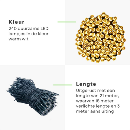 Cheqo® LED-verlichting 240 LED's - Kerstverlichting - Kerstboomverlichting - 18m - Warm Wit - IP44 - Binnen & Buiten Kerstboomverlichting