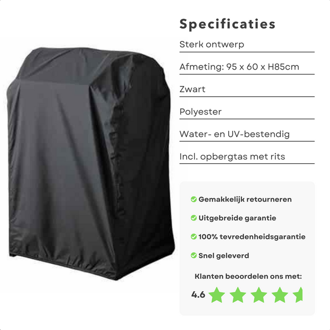 Cheqo® Afdekhoes BBQ - Cilindervormige BBQ - Barbecue Hoes - 95x60xh85cm - Zwart - Polyester - Incl. Opbergzak met Rits Barbecuehoezen