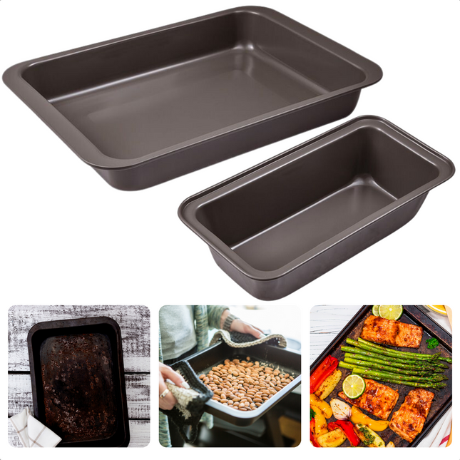 Cheqo® Bakvorm & Braadslee Set - Ovenschotel - Braadslede - 2 delig - Koolstofstaal - Chocolade/Taupe - Non-Stick & Krasvast Braadslede