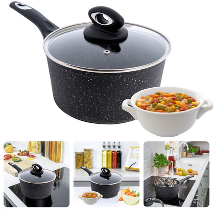 Cheqo® Steelpan met Deksel - Alle Warmtebronnen - Ook voor Inductie - Kookpan - Gesmeed Aluminium - 18cm Steelpan