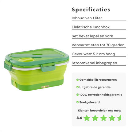 Cheqo® Elektrische Lunchbox - Verwarmende Lunchbox - Voedselbakje - Isolatiebox - Voedselcontainer - 1 Liter Lunchboxen