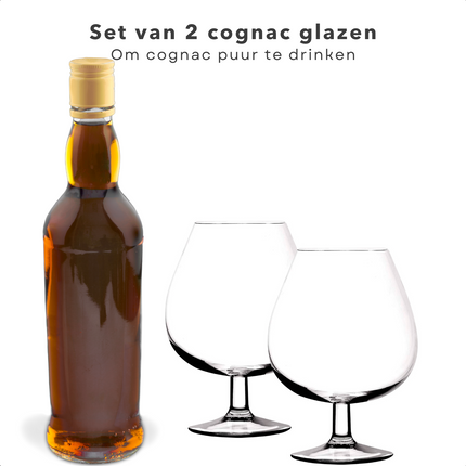 Cheqo® 2 Cognacglazen 67cl - 5x Sterker Kristalglas - Krasbestendig - Vaatwasbestendig - 15cm Hoogte - Kristallen Cognac Glas - Whisky Glazen Whiskeyglazen