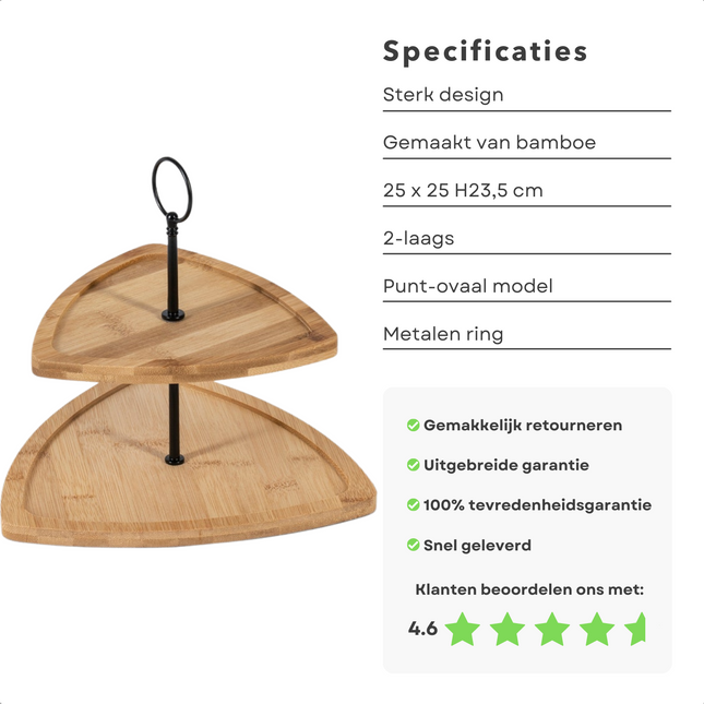 Cheqo® Bamboe Etagere - Serveerplank - Serveertoren - 2-laags - 25x25 cm Etagere