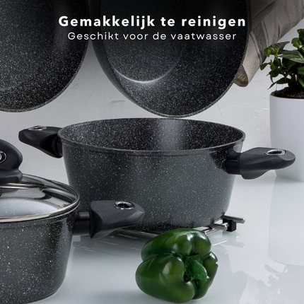 Cheqo® Braadpan - Casserolepan - 24cm - Alle Warmtebronnen - Ook voor Inductie - Vervaardigd uit gesmeed aluminium - 4-laags marmer coating - Soft Touch handgrepen - PFOA-vrij - Vaatwasmachine bestendig Braadpan