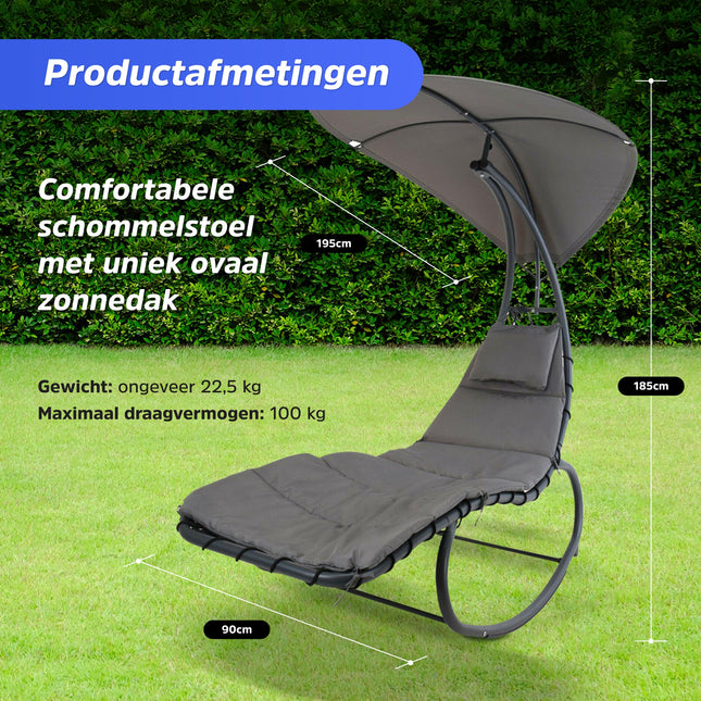 Cheqo® Luxe Tuinstoel - Strandstoel - Zonnestoel - Ligstoel - Schommelstoel met Zonnedak Tuinstoel