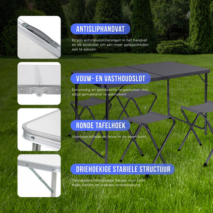 Cheqo® Luxe Campingset - Opvouwbaar - Kampeertafel Inklapbaar - Campingtafel met 4 Stoelen - Tuintafel Set - Kampeermeubel Camp Furniture