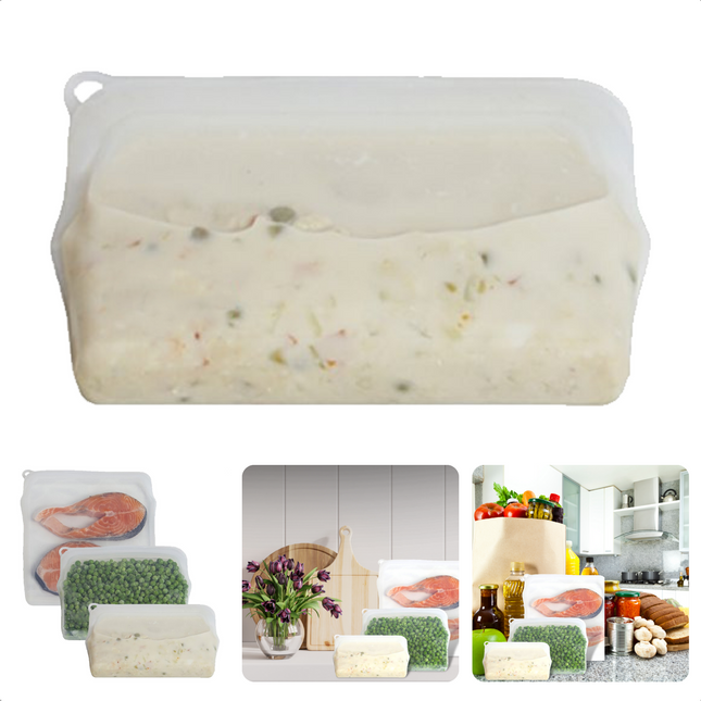 Cheqo® Siliconen Vershoudzak - Diepvrieszak - Boterhamzakje Herbruikbaar - 330ml - 100% Platinum Siliconen - Vaatwasserbestendig - Temperatuurbestendig - BPA-Vrij - 18.5x3.2x12cm - Oven, Magnetron, Vriezer - Ook voor Sieraden, Make-up Boterhamzakjes