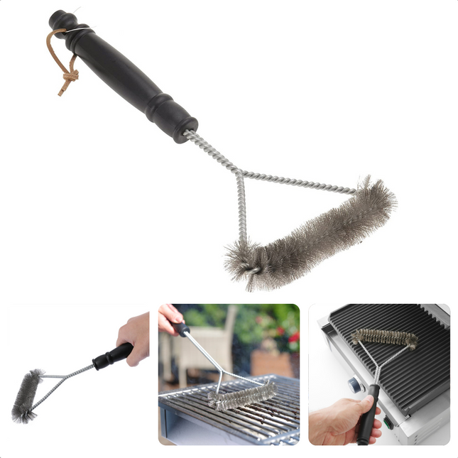 Cheqo® BBQ Borstel - Barbecue Schoonmaakborstel - Reinigingsborstel Grill - Staalborstel - Gevlochten Staaldraad - Stevige Handgreep - 31x16cm Barbecueborstel