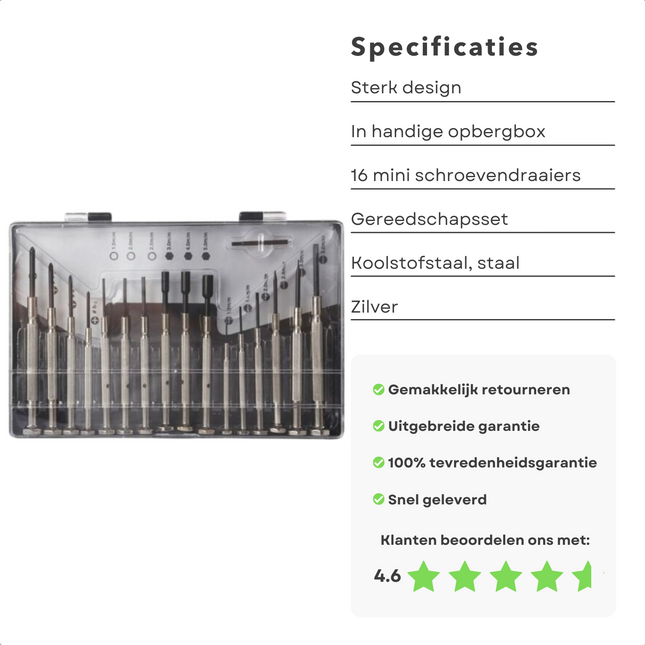Cheqo® Precisie Schroevendraaierset - Schroevendraaiers  Klein - Gereedschapset - 16-delig - Handgereedschap - Klusgereedschap - Lange Levensduur - Schroevendraaier - Hoge Kwaliteit Schroevendraaiers