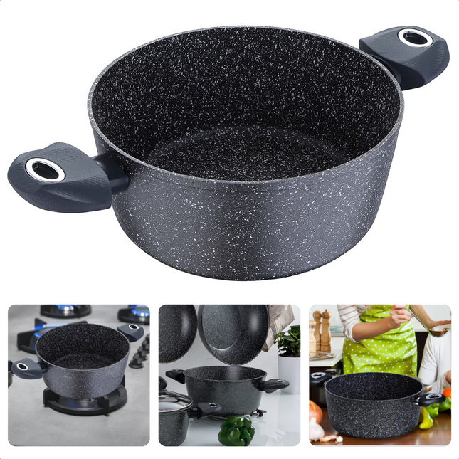 Cheqo® Braadpan Inductie - Casserolepan - Voor Alle Warmtebronnen - ø28cm - Gesmeed Aluminium - 4-laags Marmer Coating - Soft Touch handgrepen - PFOA-vrij - Vaatwasmachine bestendig Braadpan