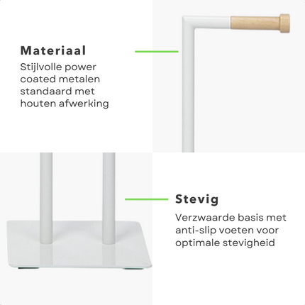 Cheqo® Toiletbutler - Toiletrolhouder - Rollenhouder - Standaard van Metaal en Houten Afwerking - 21,5 x 20 x 71 cm - Eenvoudig in Elkaar te Zetten Toiletbutler