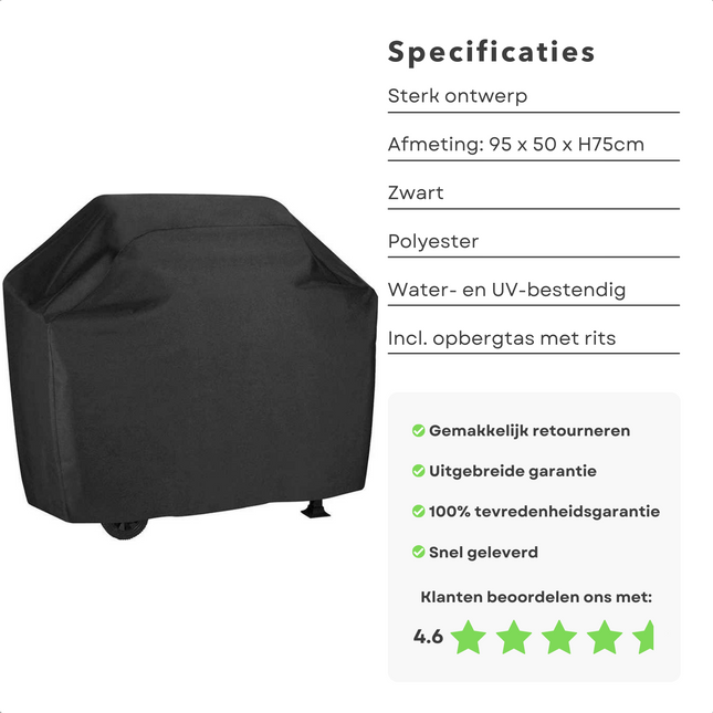 Cheqo® Afdekhoes voor Rechthoekige Barbecue - BBQ Hoes - Barbecuehoes - Barbecue Hoes - 95x50x75cm - Zwart - Polyester - Incl. Opbergzak met Rits Barbecuehoezen