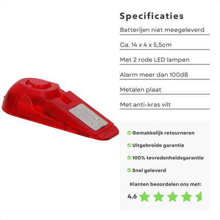 Cheqo® Deurstop Alarm - 110dB - 15cm - Anti-Inbraak Deurwig met Alarm - Beveiliging - Veiligheid - Thuis Deurwig