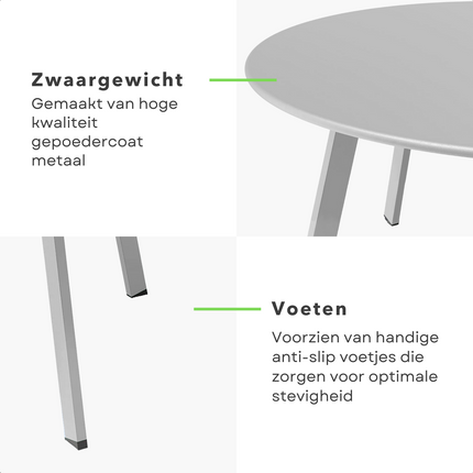 Cheqo® Tafel voor Loungeset - Metaal (Gepoedercoat) - Mat Lichtgrijs - Diameter 70 cm - Hoogte 40 cm - Draagvermogen 50 kg - Tafeltje voor Binnen of Buiten - Tuintafel - Bijzettafel Bijzettafel