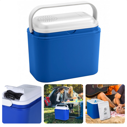 Cheqo® Elektrische Koelbox 12v - 10L - Autokoelbox - 12V Aansluiting - 26x22x33cm - Blauw/Wit Koelbox